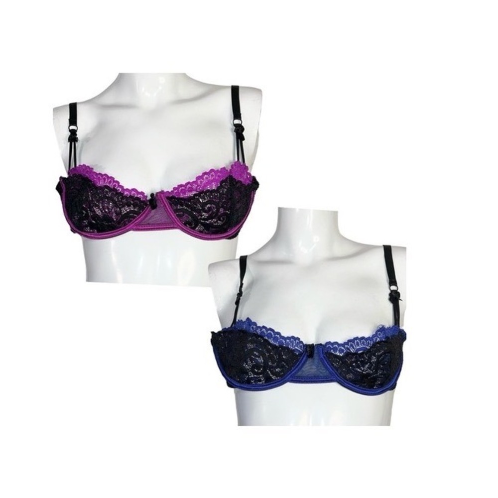 4/$40 Oh La‎ La Cheri 1 Blue and Black 1 Purple and Black Lace Shelf Bra